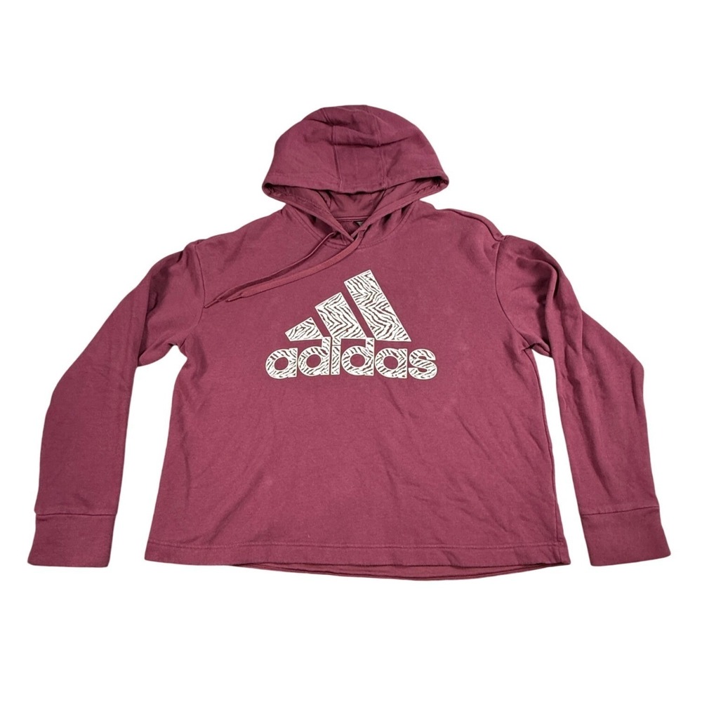 Adidas‎ Women's Burgundy Zebra Logo Crop Hoodie Pullover Sweatshirt Plus Size 1X